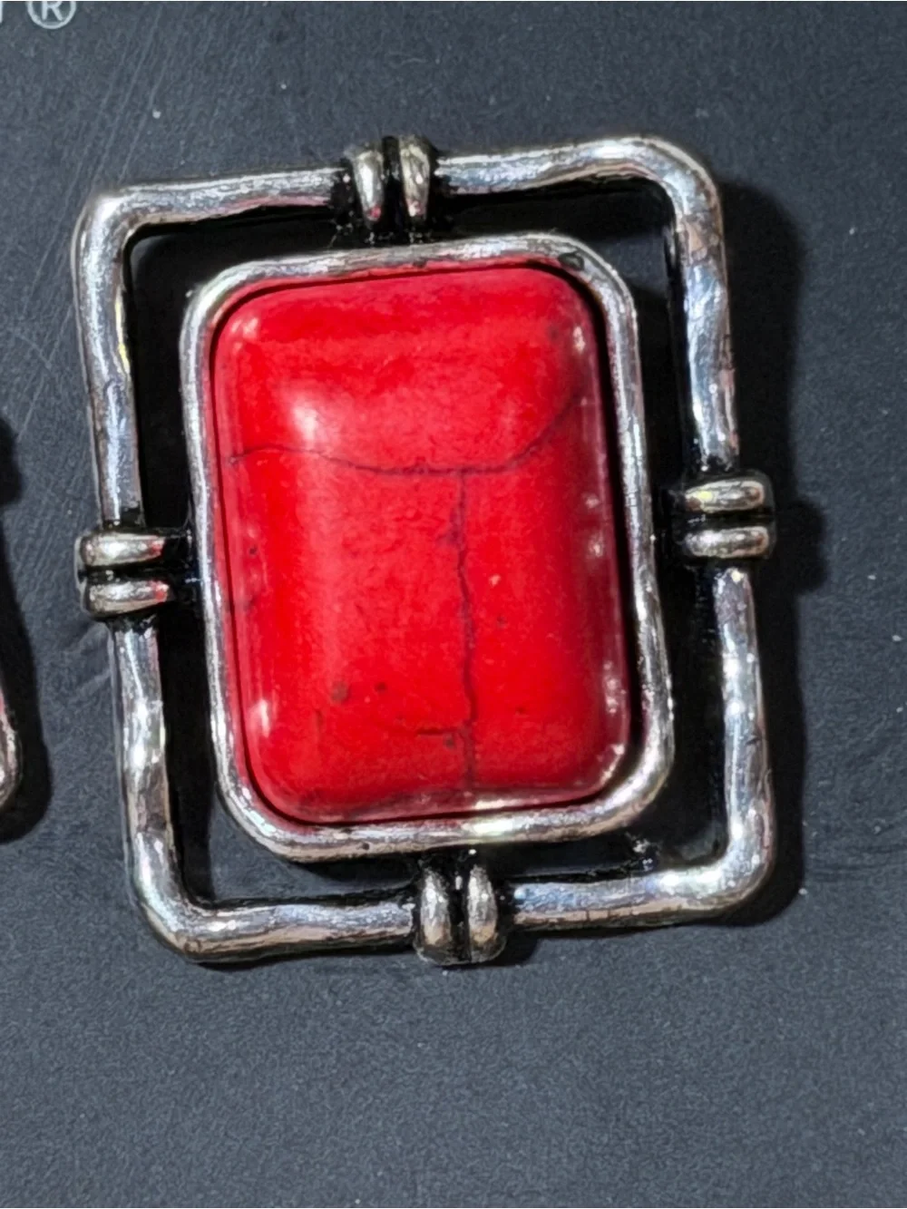 Paparazzi Red Stone Antiqued Silver Square Frame Studs